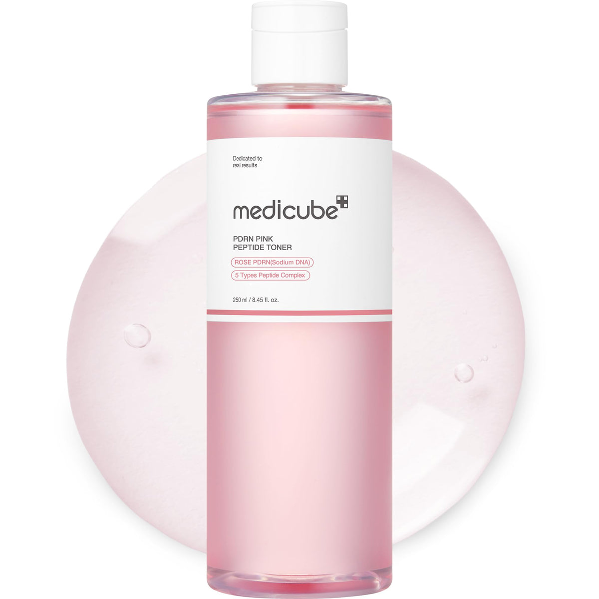 Medicube Rose PDRN Toner bottle for smooth, glowing skin hydration.