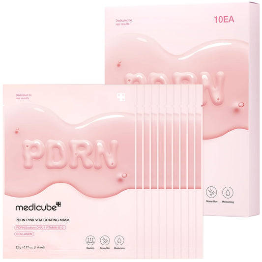 Medicube Salmon DNA PDRN Pink Sheet Mask pack for hydration.