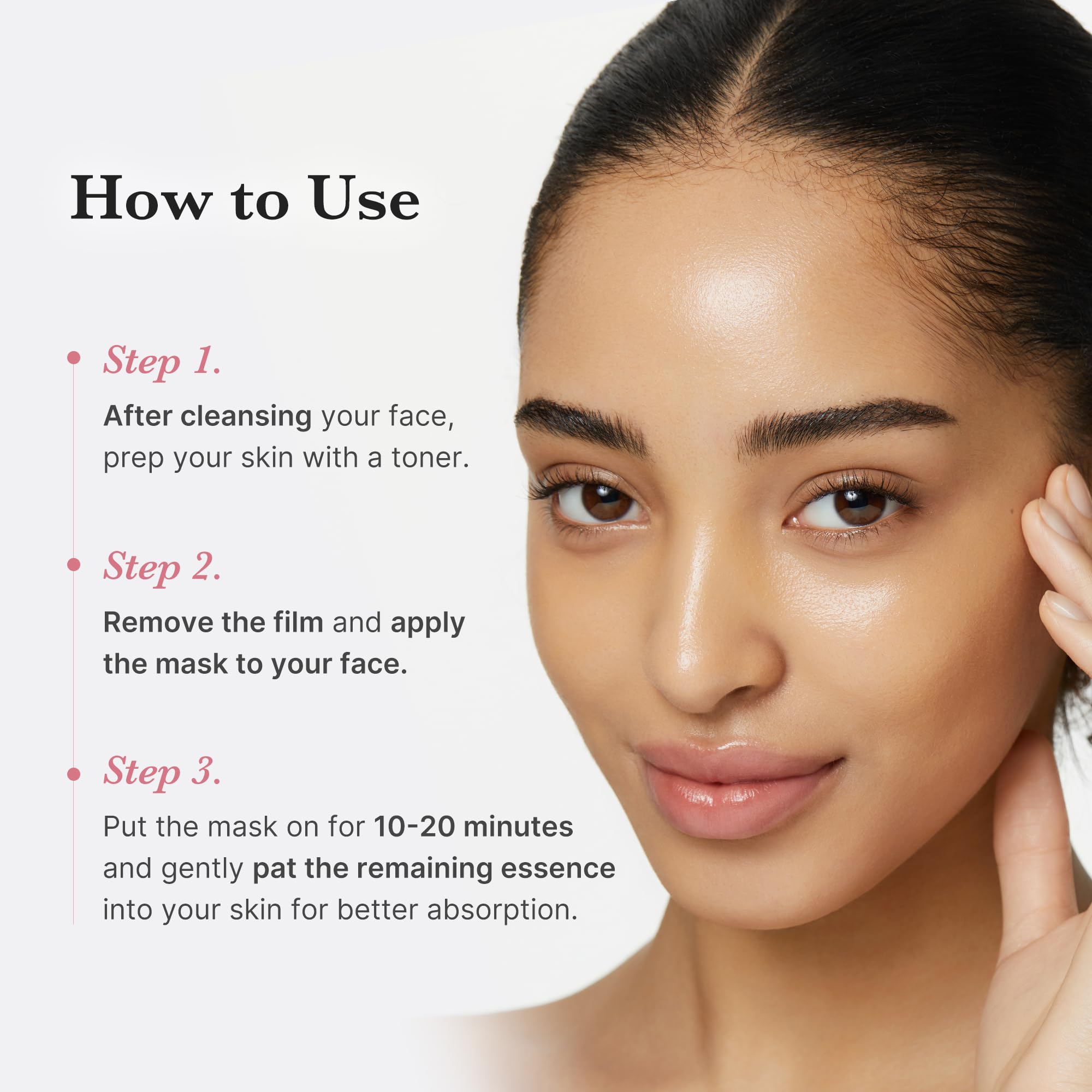 Medicube step by step cleanse toner mask 10-20 minutes.