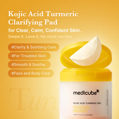 Medicube Kojic Turmeric clarifying pad promoting refined pores and even tone for daily use.