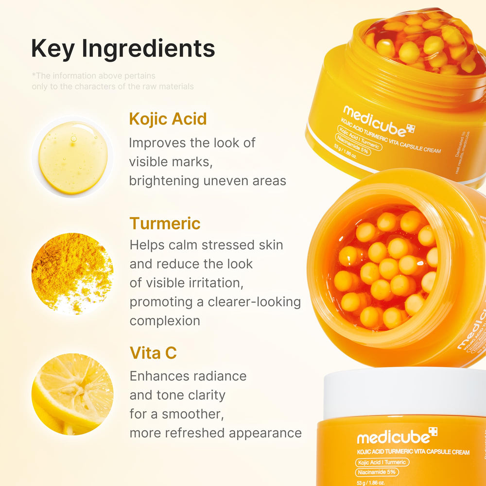 Medicube turmeric cream swirl showing warm, calming gold hues.