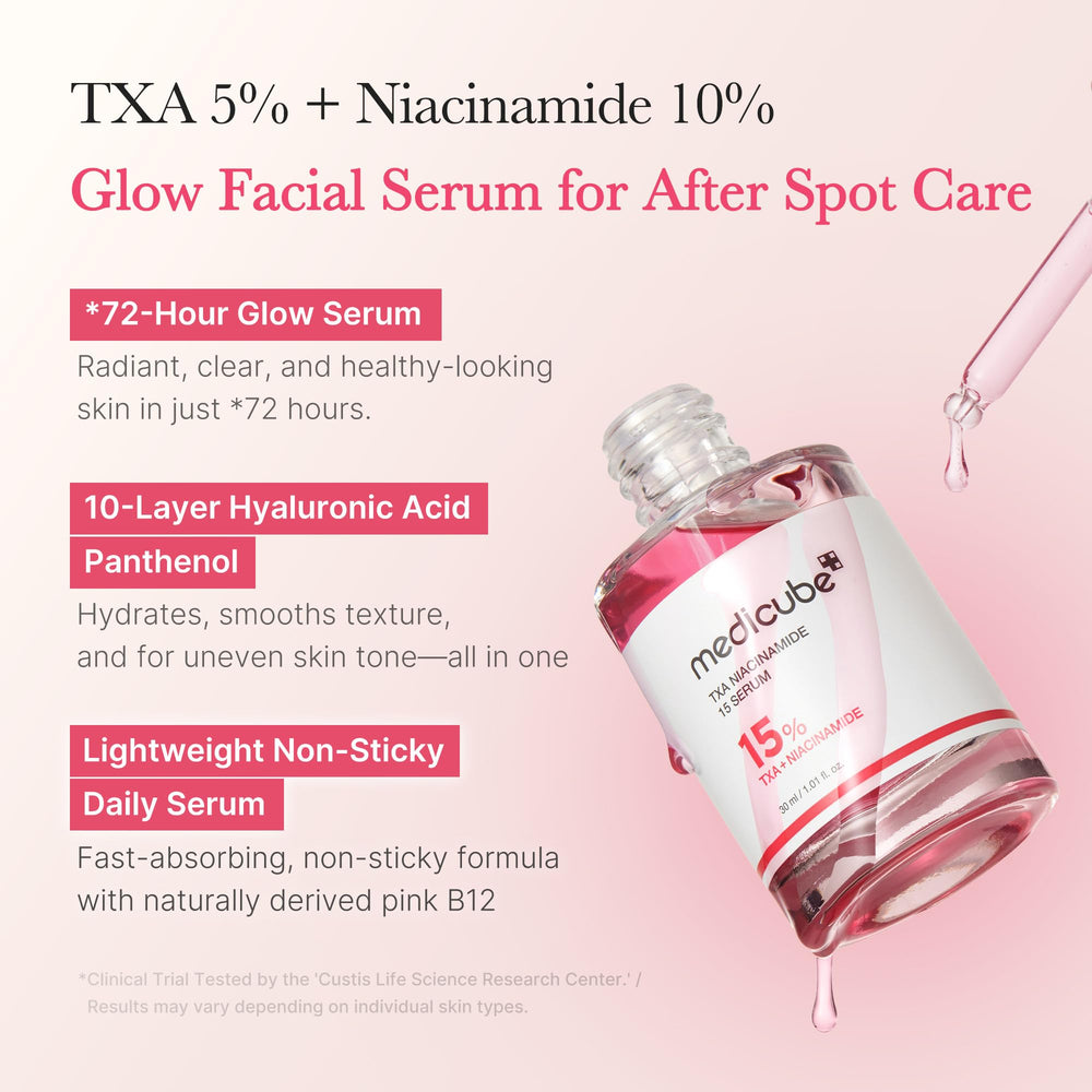 Medicube TXA+Niacinamide Glow Serum dropper demonstrates precise daily dosing
