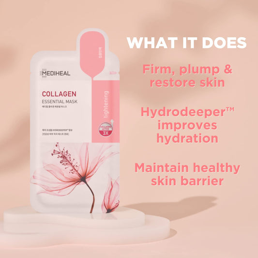 Mediheal collagen sheet mask being applied for comfortable, firming coverage