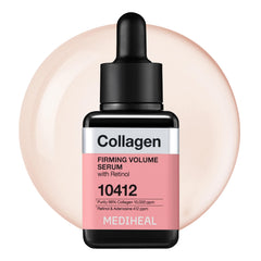 Mediheal Collagen Firming Serum bottle suggests plump, hydrated skin.