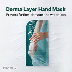 Mediheal Derma Layer Hand Mask on hand demonstrates moisture and comfort.
