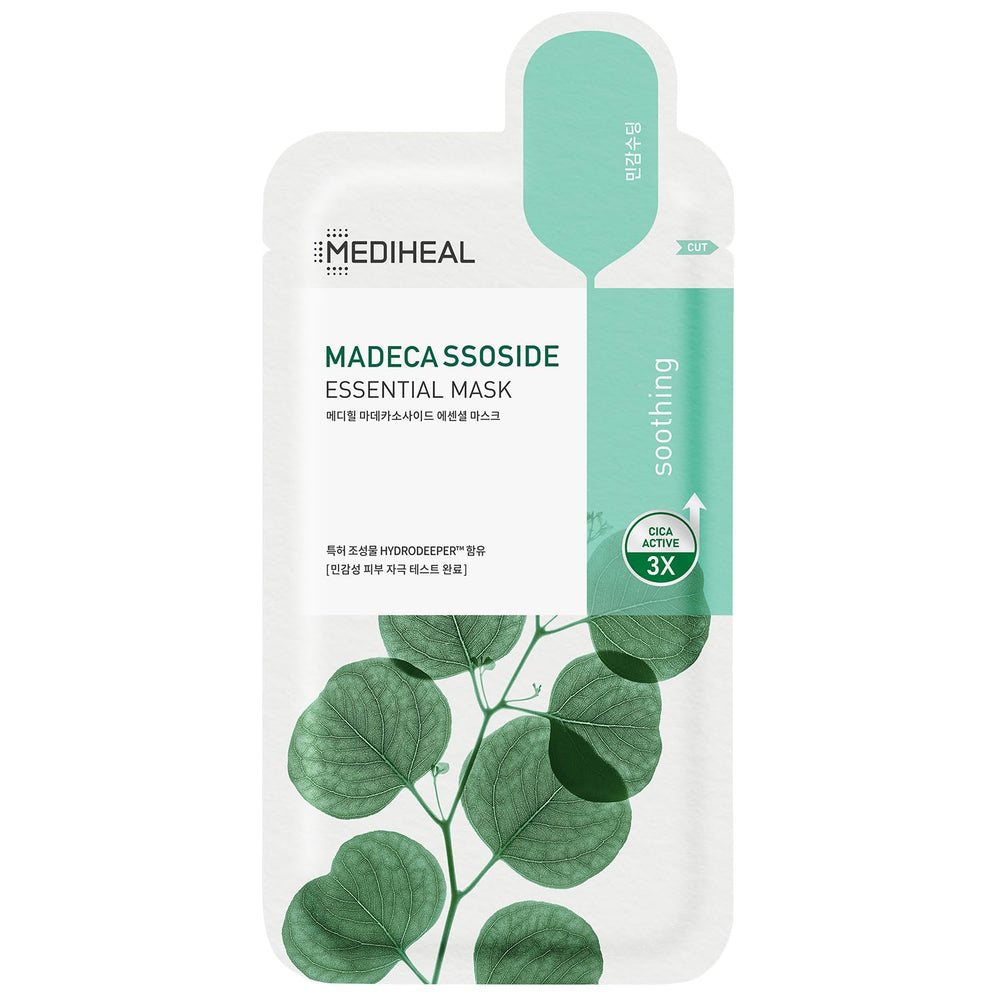 Mediheal Madecassoside essential mask packaging highlights eco-friendly packaging.