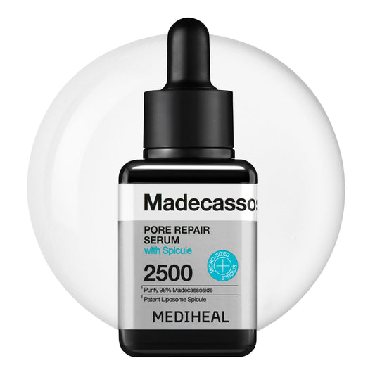 Mediheal Madecassoside pore repair serum bottle shows pore-refining and deep hydration.