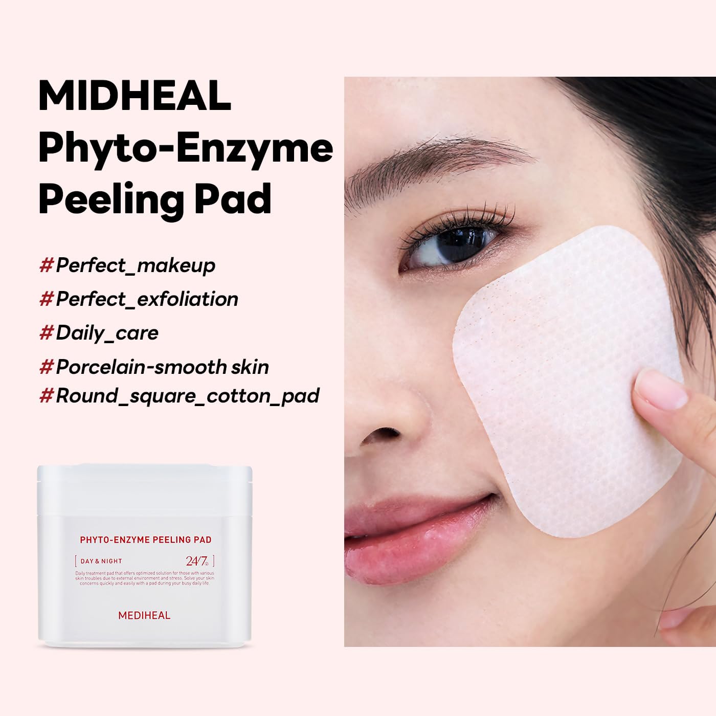 Finished skin after use shows refined pores and smooth tone with Mediheal pads
