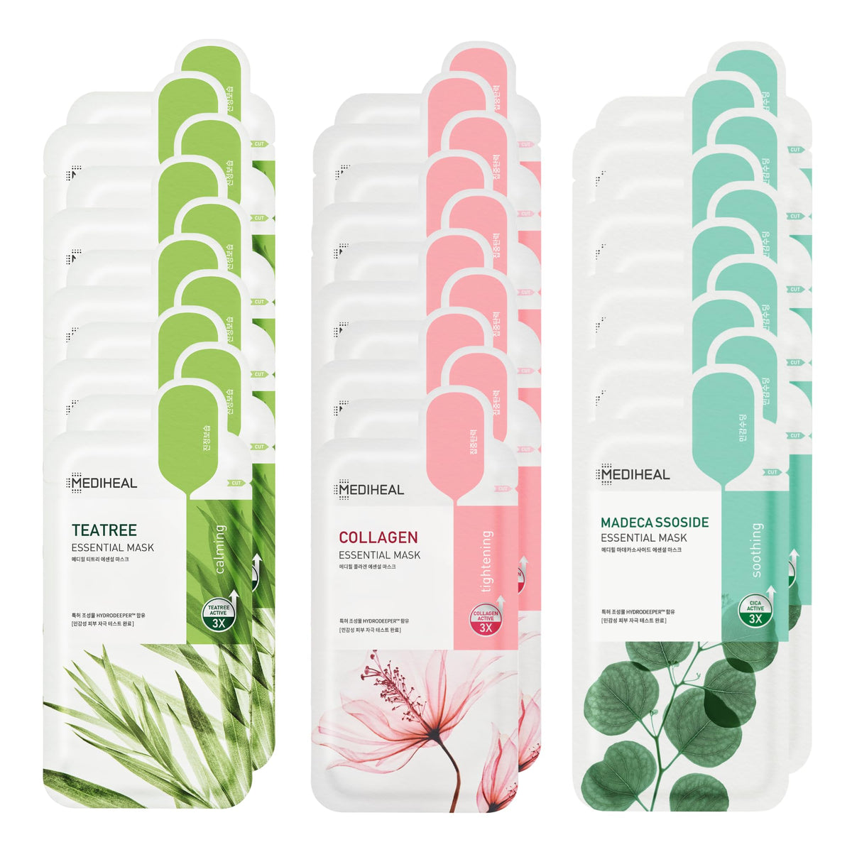 Mediheal Sheet Mask Essential Collagen Tea Tree Madecassoside collection boosts hydration and balance