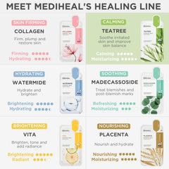 Mediheal Tea Tree Face Mask infused sheet highlights active ingredients for calming balance