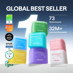 Mediheal pads applied on the face to promote even tone.