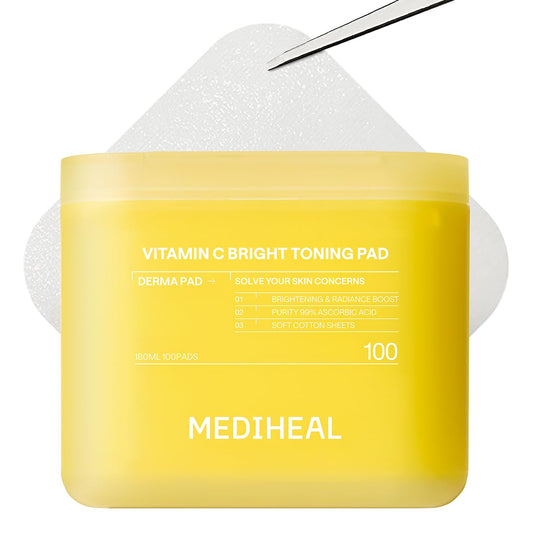 Mediheal vitamin C toner pads bottle for brighter, radiant skin.