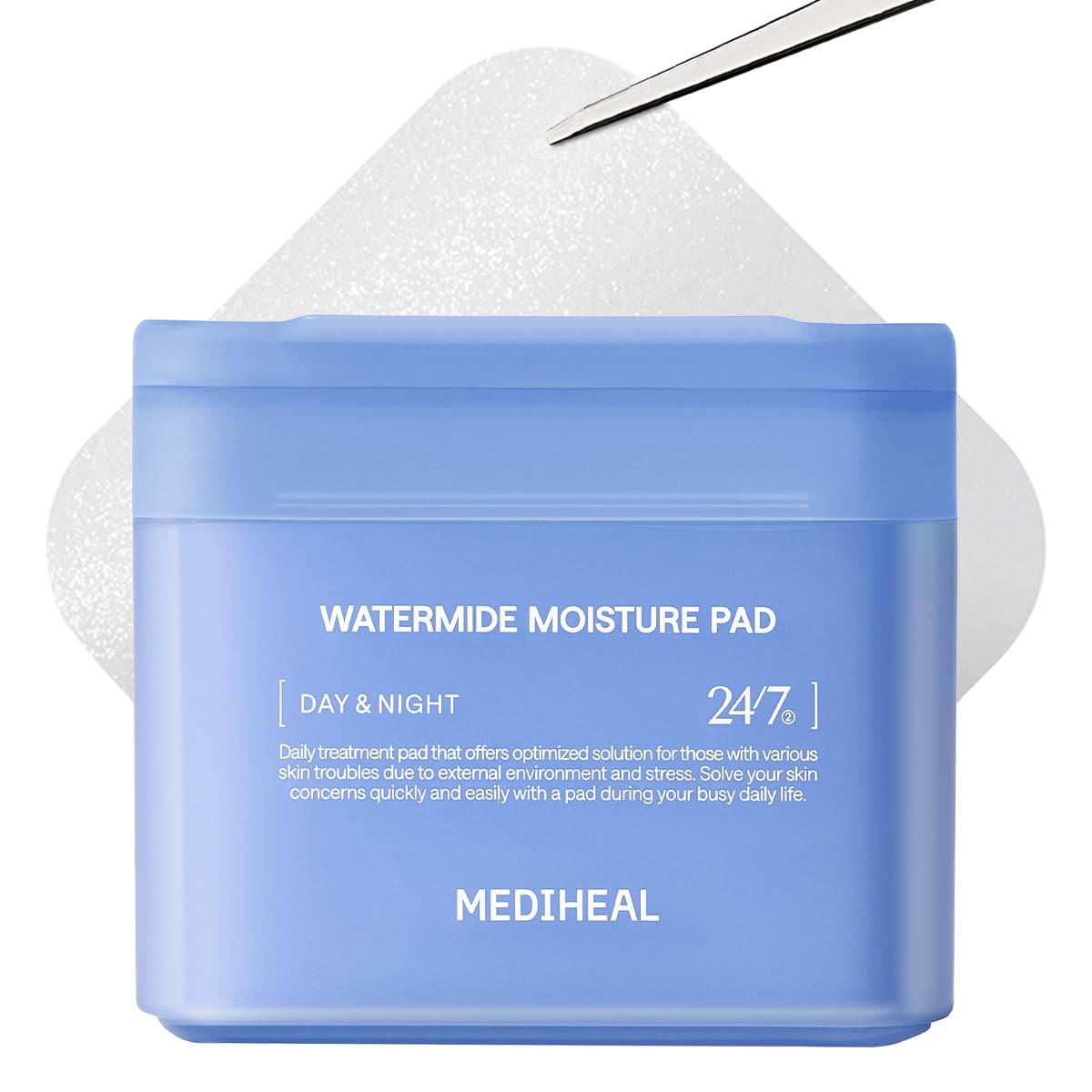 Mediheal Watermide toner pad packaging highlighting eco-friendly square pads for hydration.