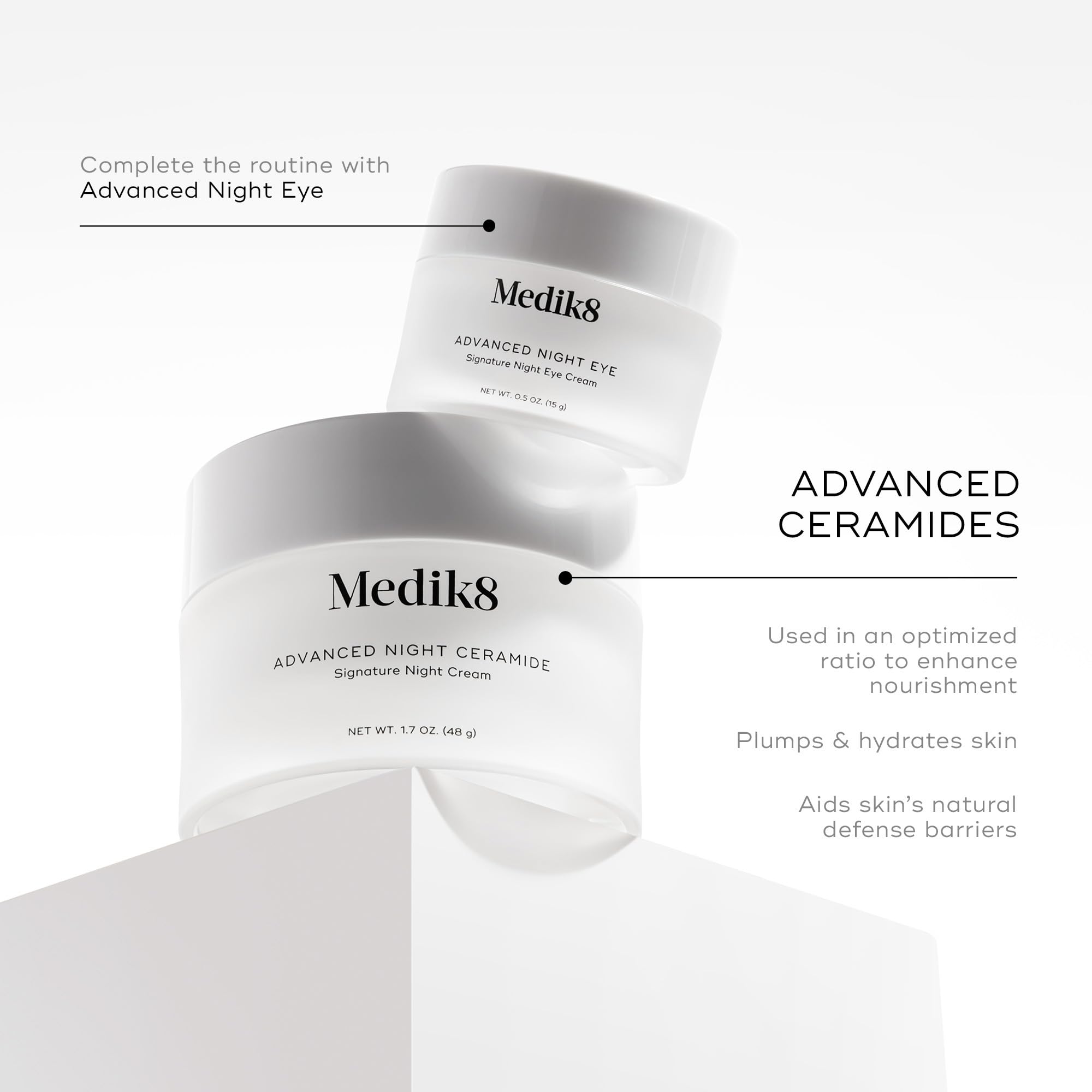 Medik8 Advanced Night Ceramide eye-area detail suggests a smoother look around the eyes.
