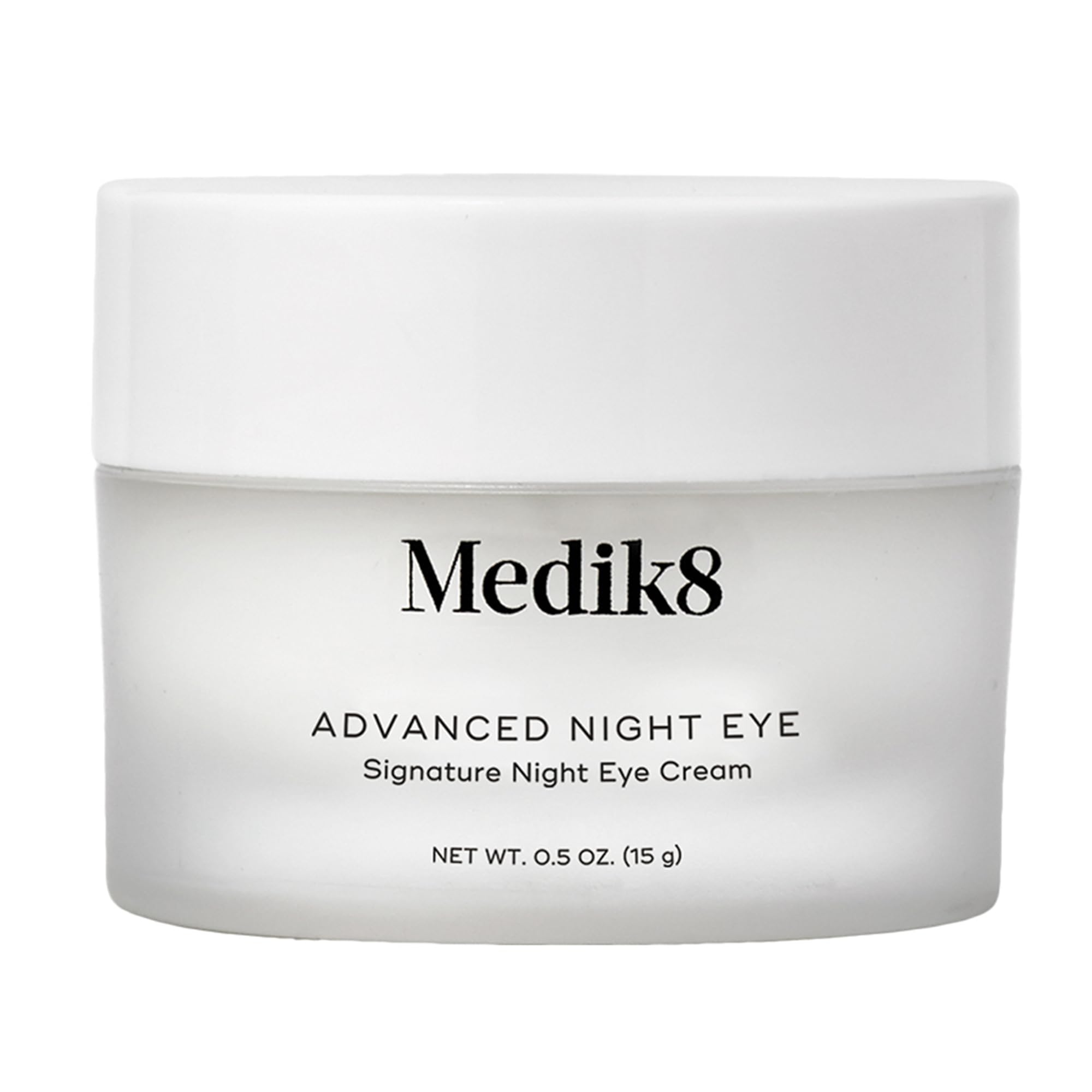 Medik8 Advanced Night Eye Cream bottle close-up highlighting overnight hydration for the eye area