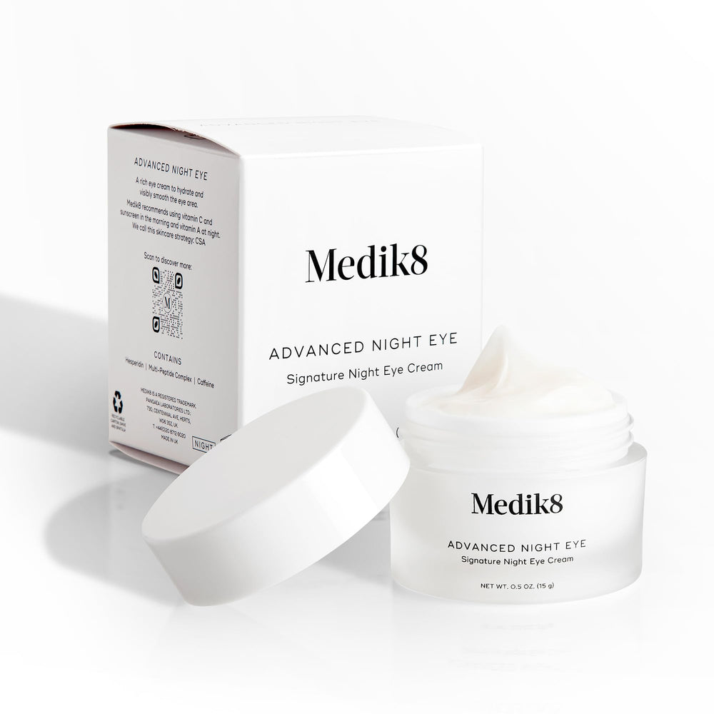 Close-up of Medik8 Advanced Night Eye Cream dispense for easy nighttime use