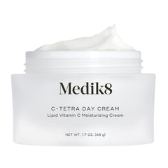 Medik8 C-Tetra Day Cream bottle closeup highlighting hydrating antioxidant protection.