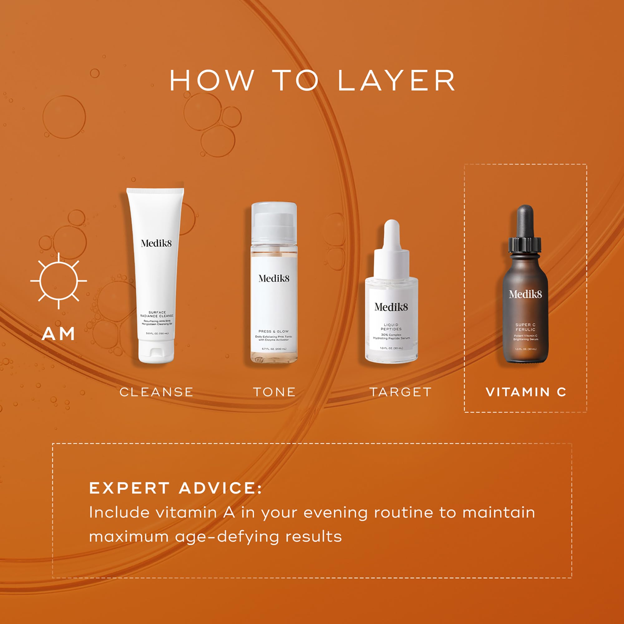 Medik8 Super C Ferulic applied to the face demonstrates daily use for glow.