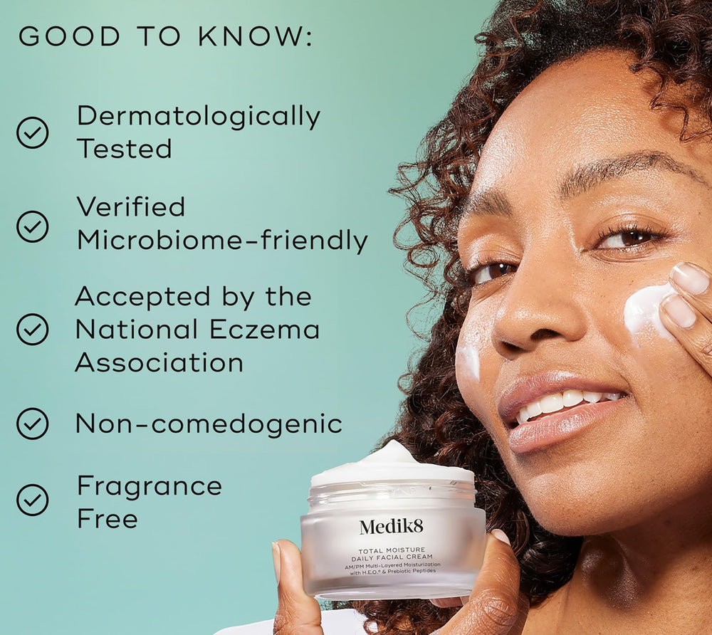 Medik8 Total Moisture dermatologist-tested formula ensures gentle daily use.