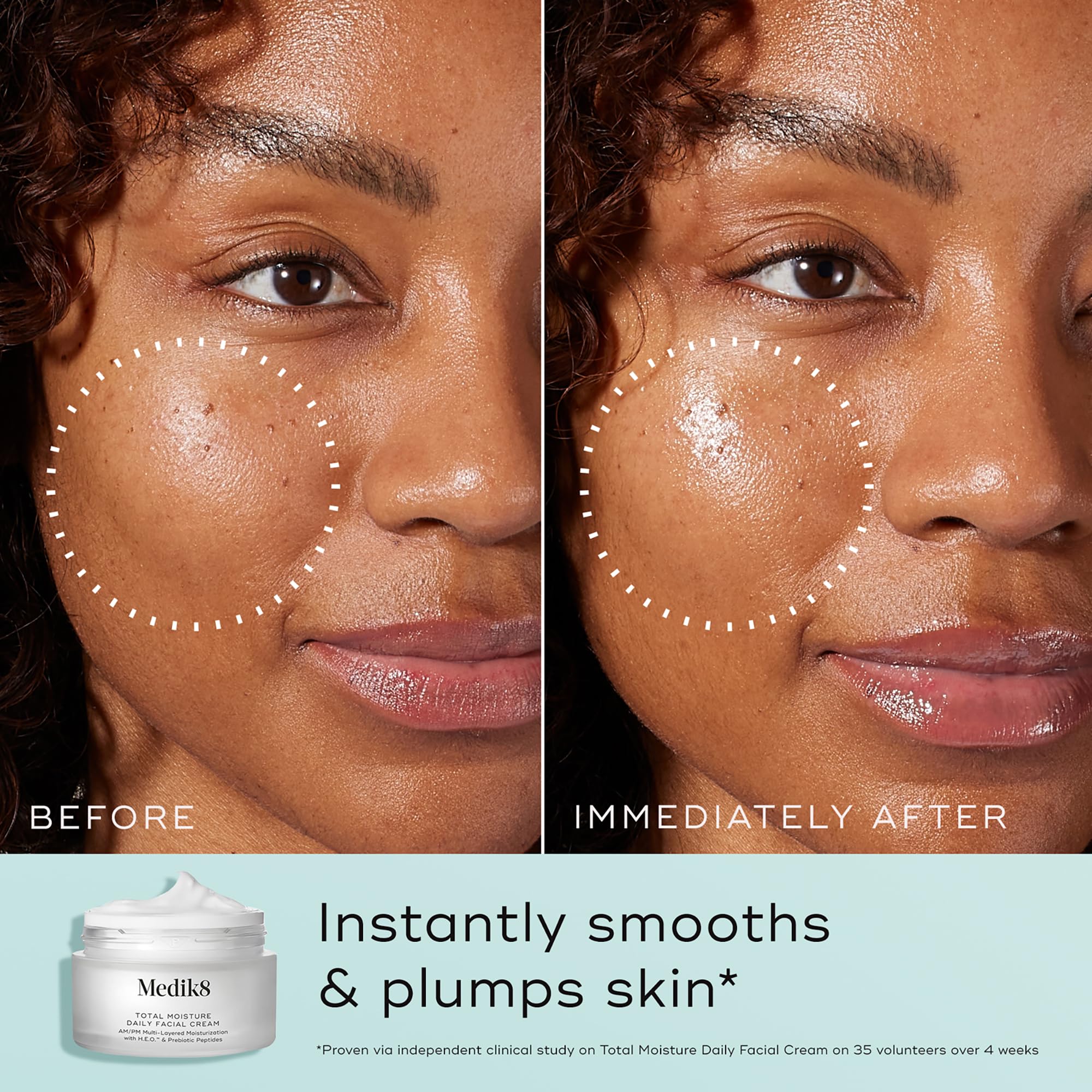 Medik8 Total Moisture hyaluronic acid focus emphasizes plump, hydrated skin.