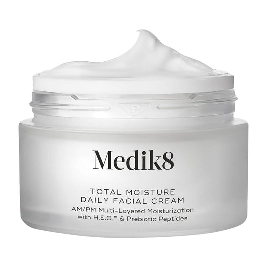 Medik8 Total Moisture jar close-up with rich cream for daily hydration.