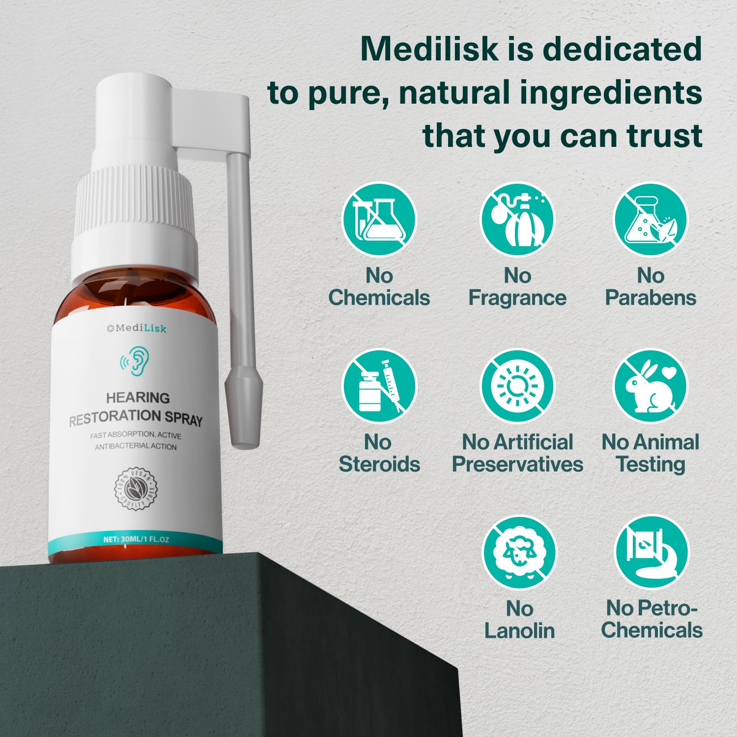 MediLisk packaging indicates a chemical-free formula.