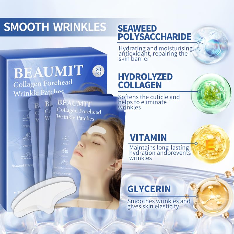 Medimama forehead patch highlighting collagen and hyaluronic acid benefits