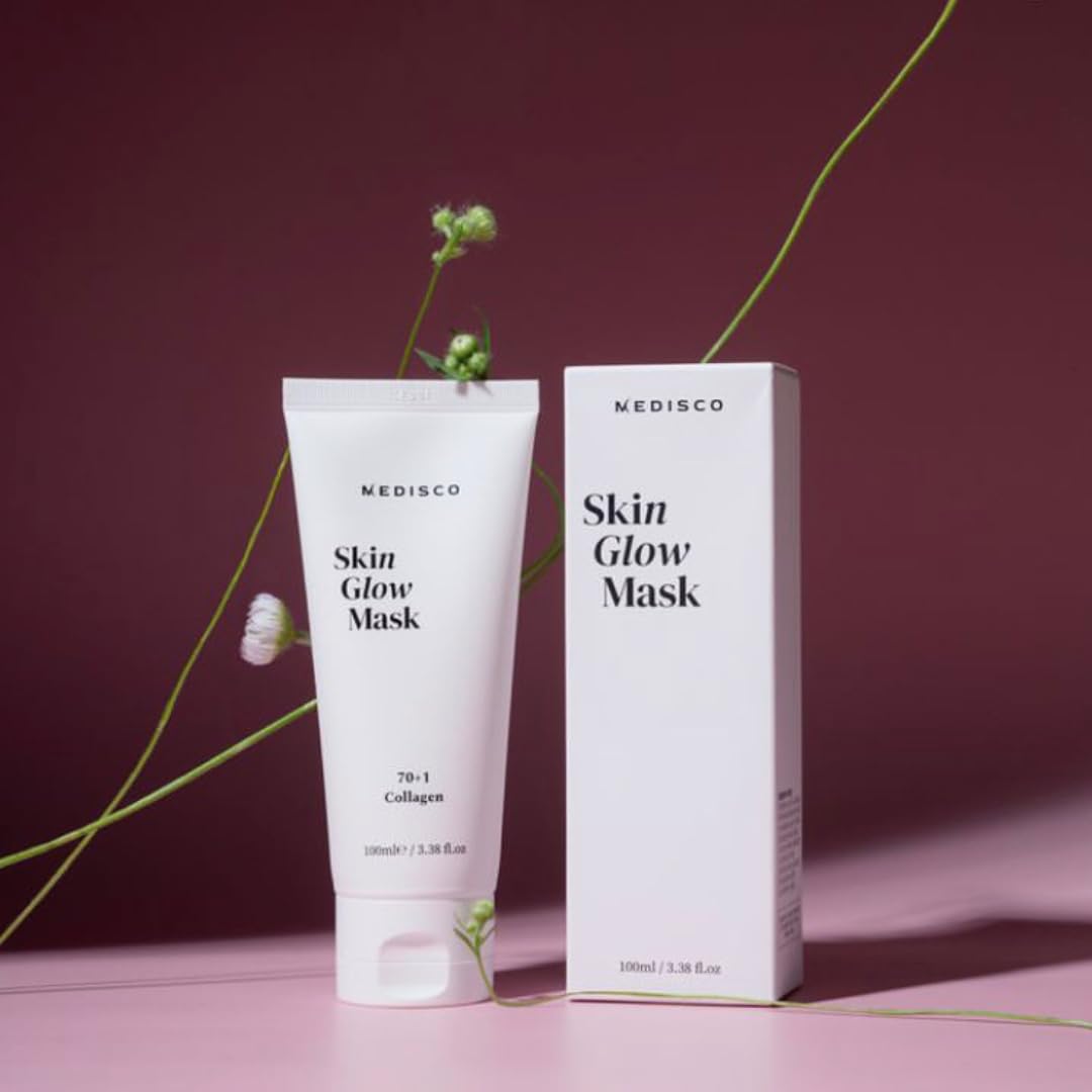 Medisco Skin Glow Mask bottle and creamy texture for radiant skin