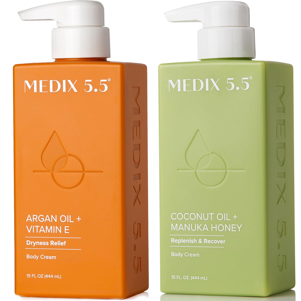 Medix 5.5 Argan Oil + Coconut Oil set packaging for home skincare.