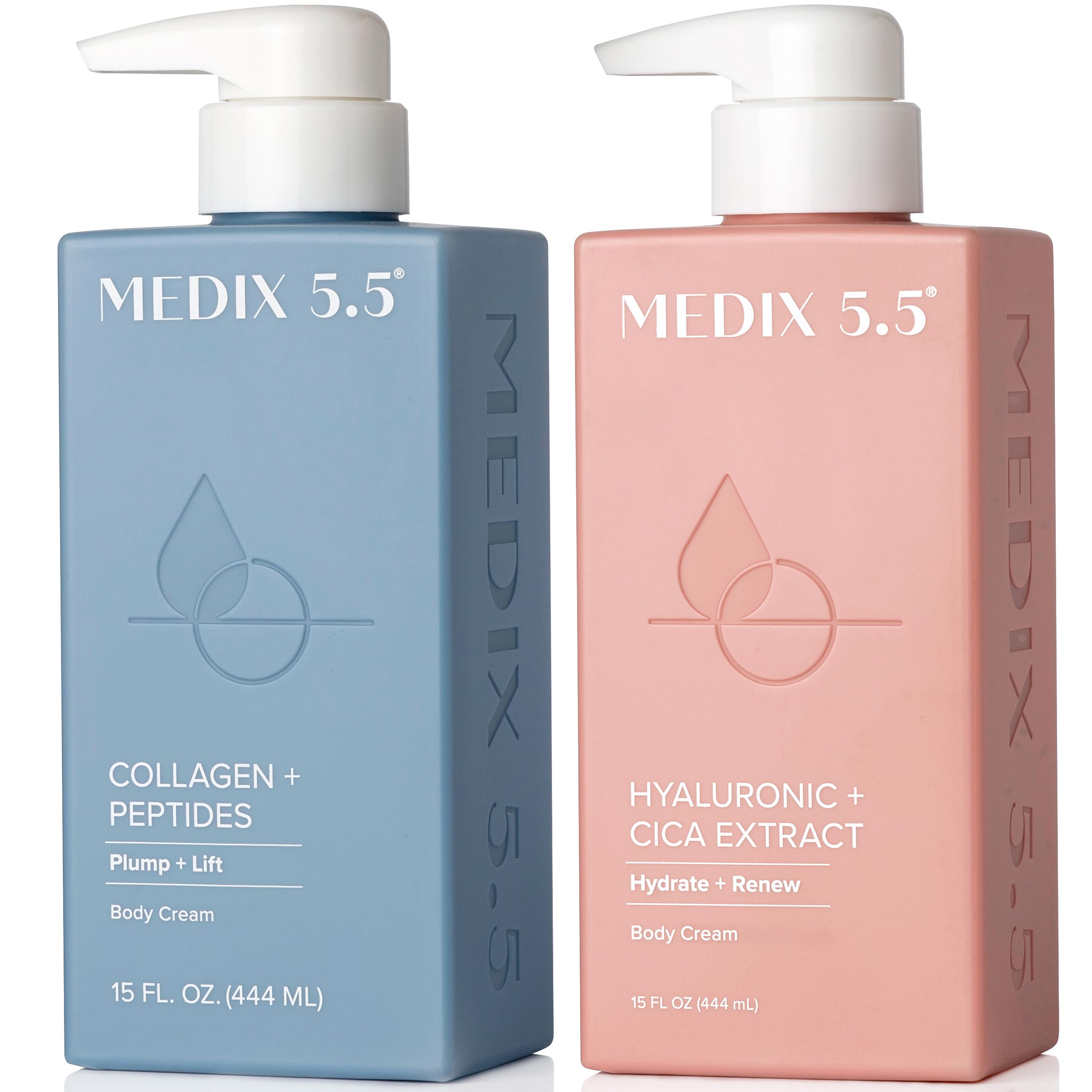 Medix 5.5 collagen cream bottle highlights firming properties for smoother skin.