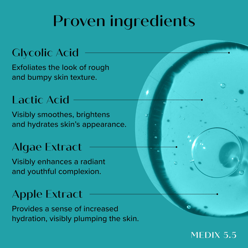 Medix 5.5 exfoliating body gel label closeup showing fragrance-free formula