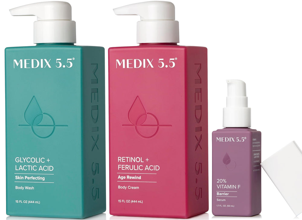 Medix 5.5 Retinol Body Cream application boosts firmness and smoothness