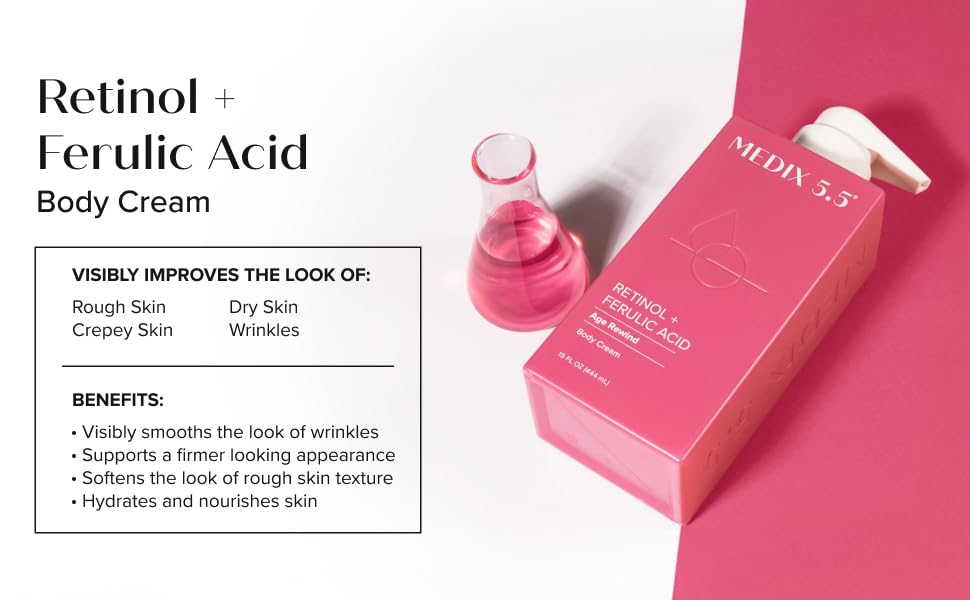 Medix 5.5 Retinol Body Lotion night routine shot suggesting gradual use.