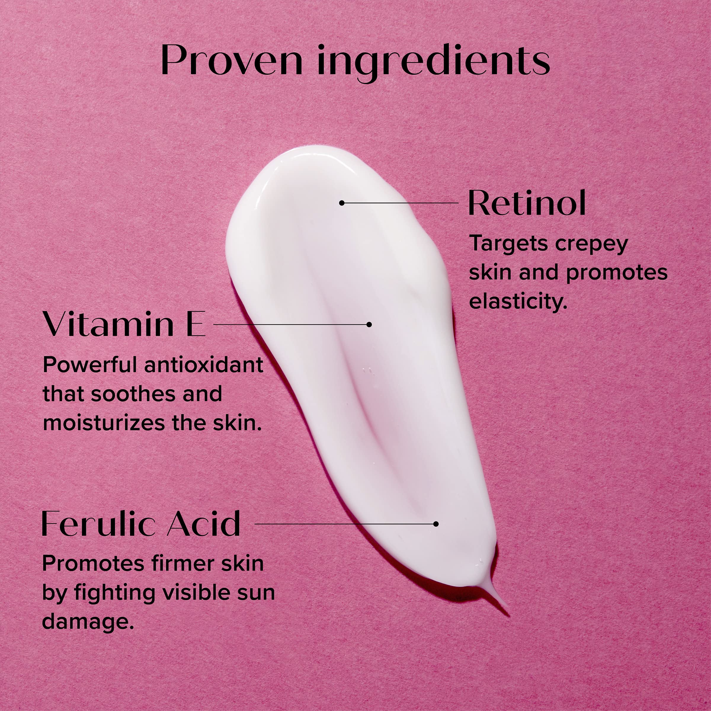 Close-up of Retinol Cream texture showing creamy, non-irritating formula for sensitive skin.