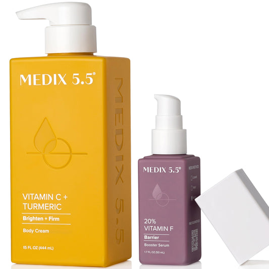 Medix 5.5 Vitamin C Cream bottle shows brightening formula for radiant skin