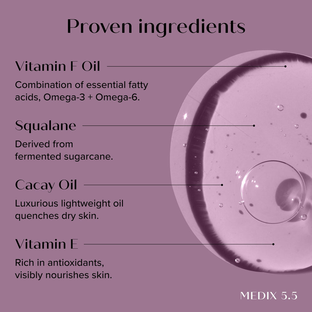 Medix 5.5 Vitamin F booster being applied to skin for softness.