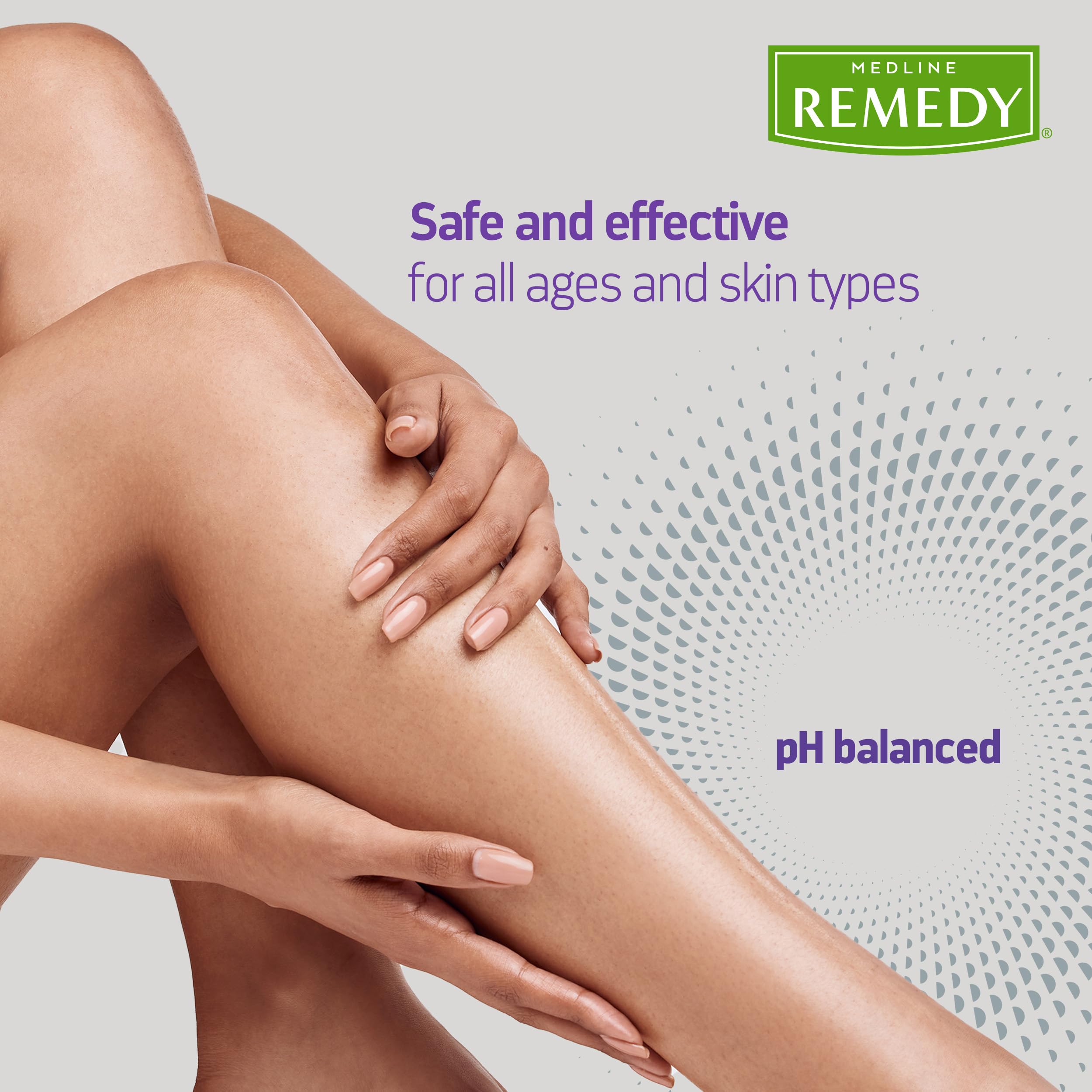 Medline Remedy skin hydration visual emphasizes long-lasting moisture and dryness protection.