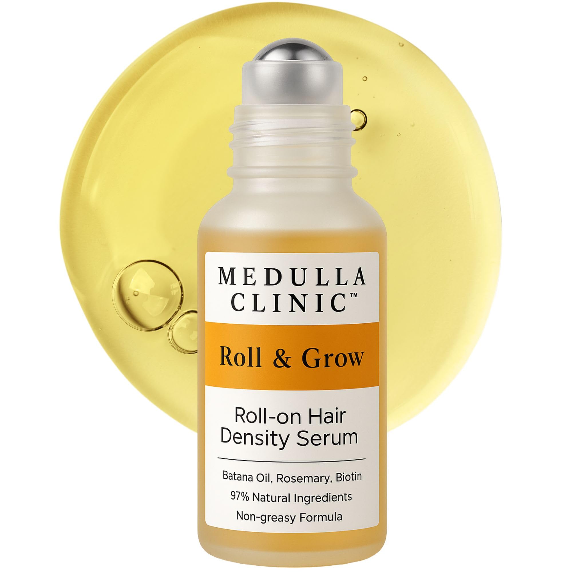 Medulla Clinic Hair Growth Serum Roll On bottle applying to scalp for targeted nourishment
