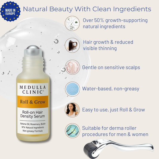 Medulla Clinic Roll On being used on scalp for a mess-free routine