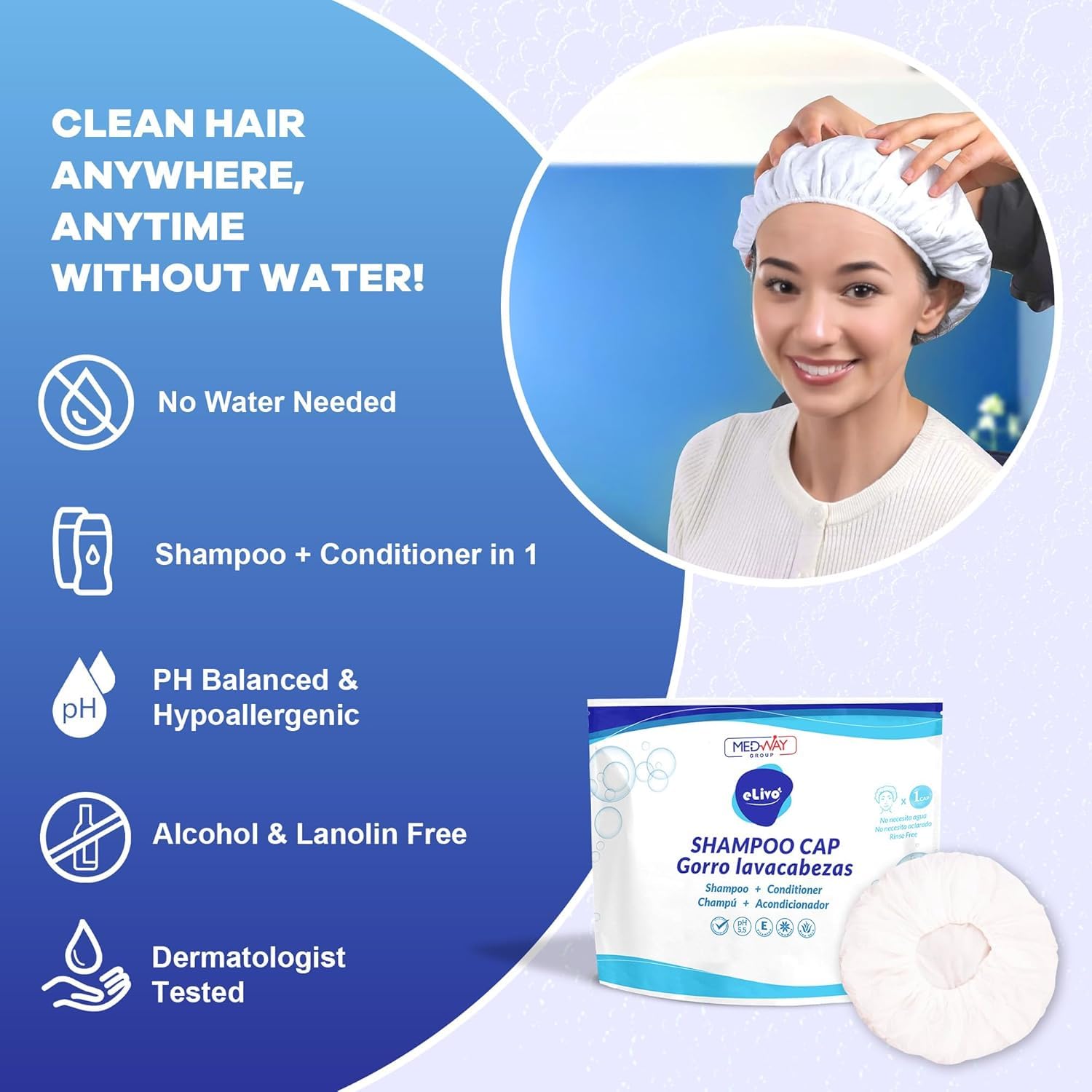 MedVance Gentle No-Rinse Cap interior fabric detail highlights skin-friendly design.