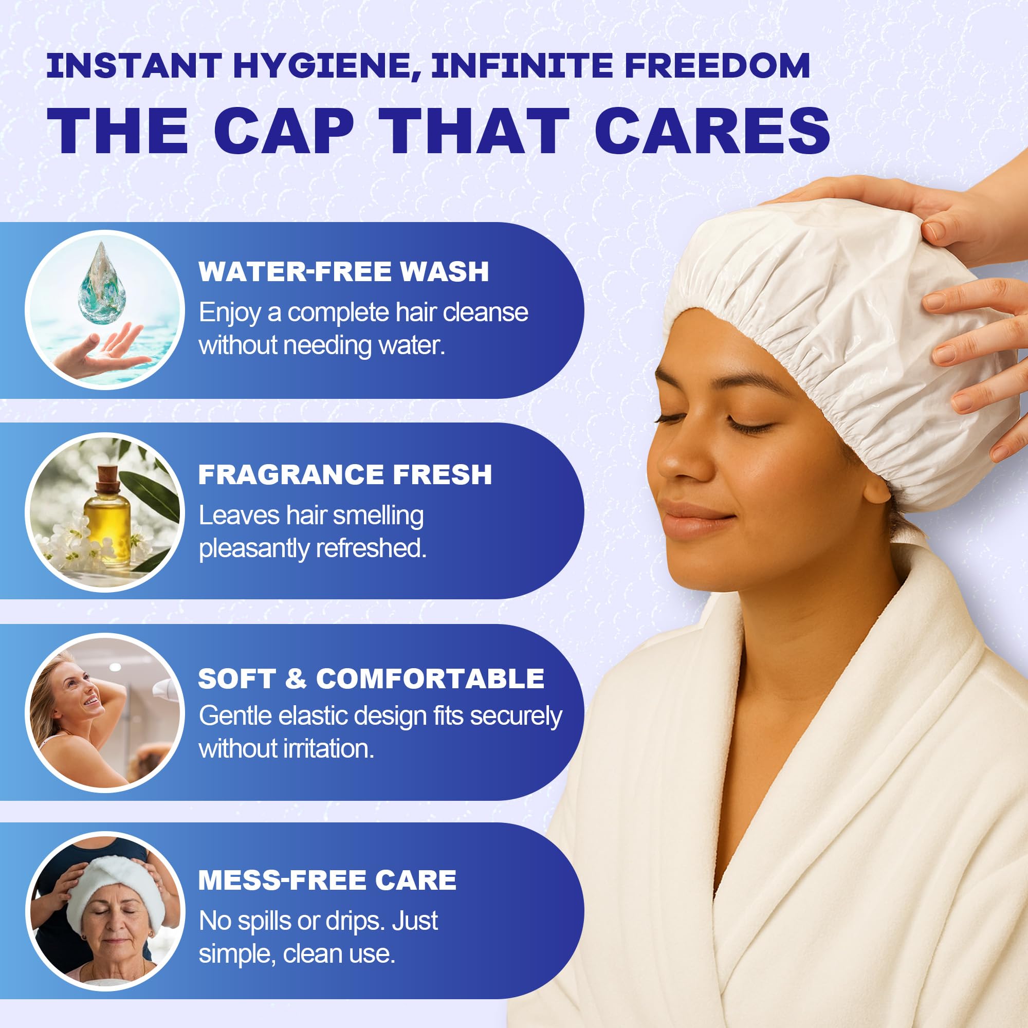 MedVance No Rinse Cap head-fit ensures secure wear during busy mornings.