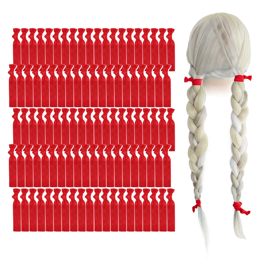 MEEDEE 100-pack red hair ties with soft fold-over elastic for everyday styling.