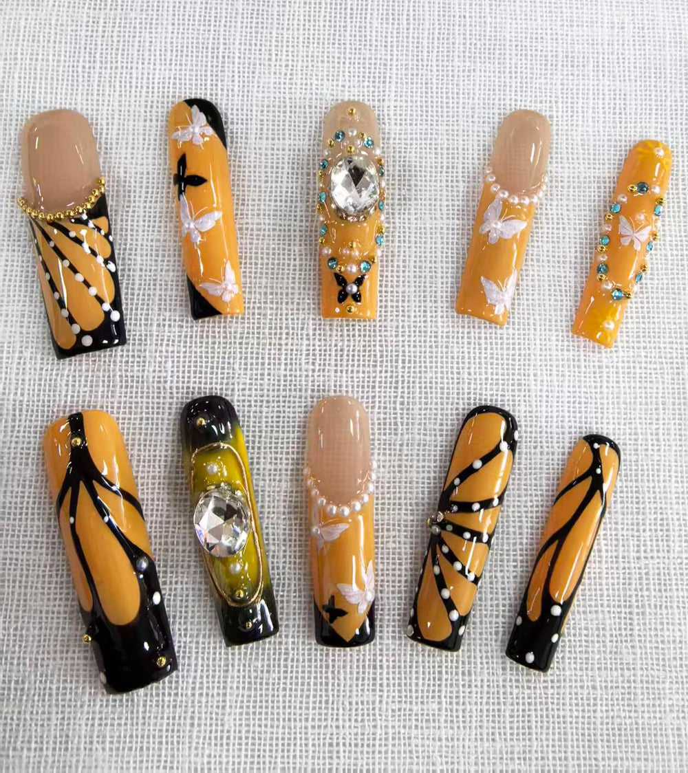Meemooron long square nails in yellow tip offer a modern, chic style.