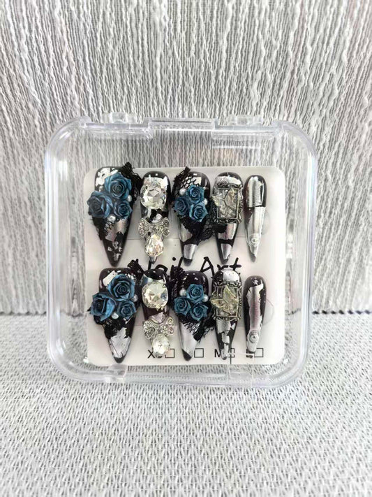 Meemooron long stiletto nails with bow design for party-ready style