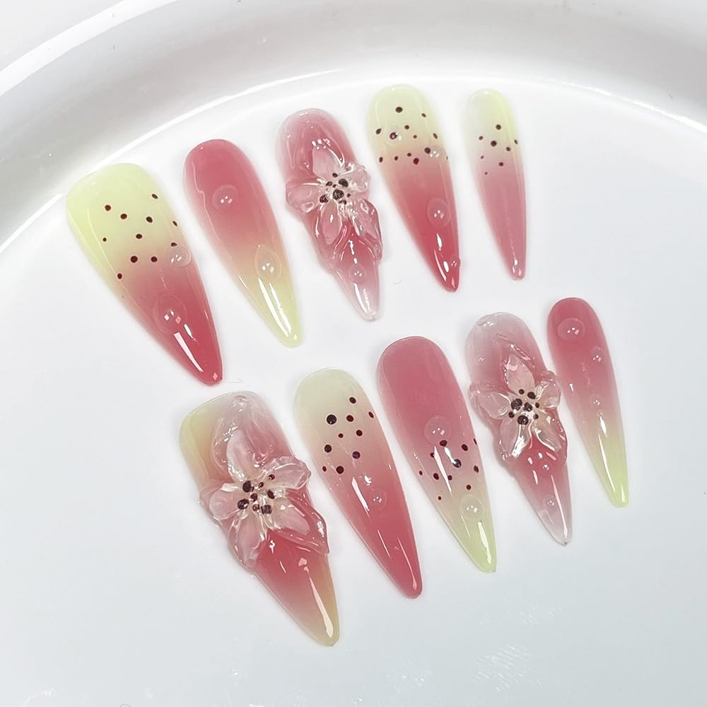 Meemooron leopard print nails feature 3D flowers for chic, eye-catching manicure.