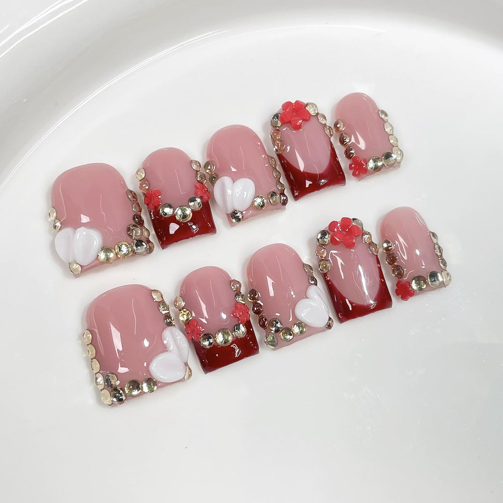 Meemooron press-on nails kit contents shown for quick DIY manicure.