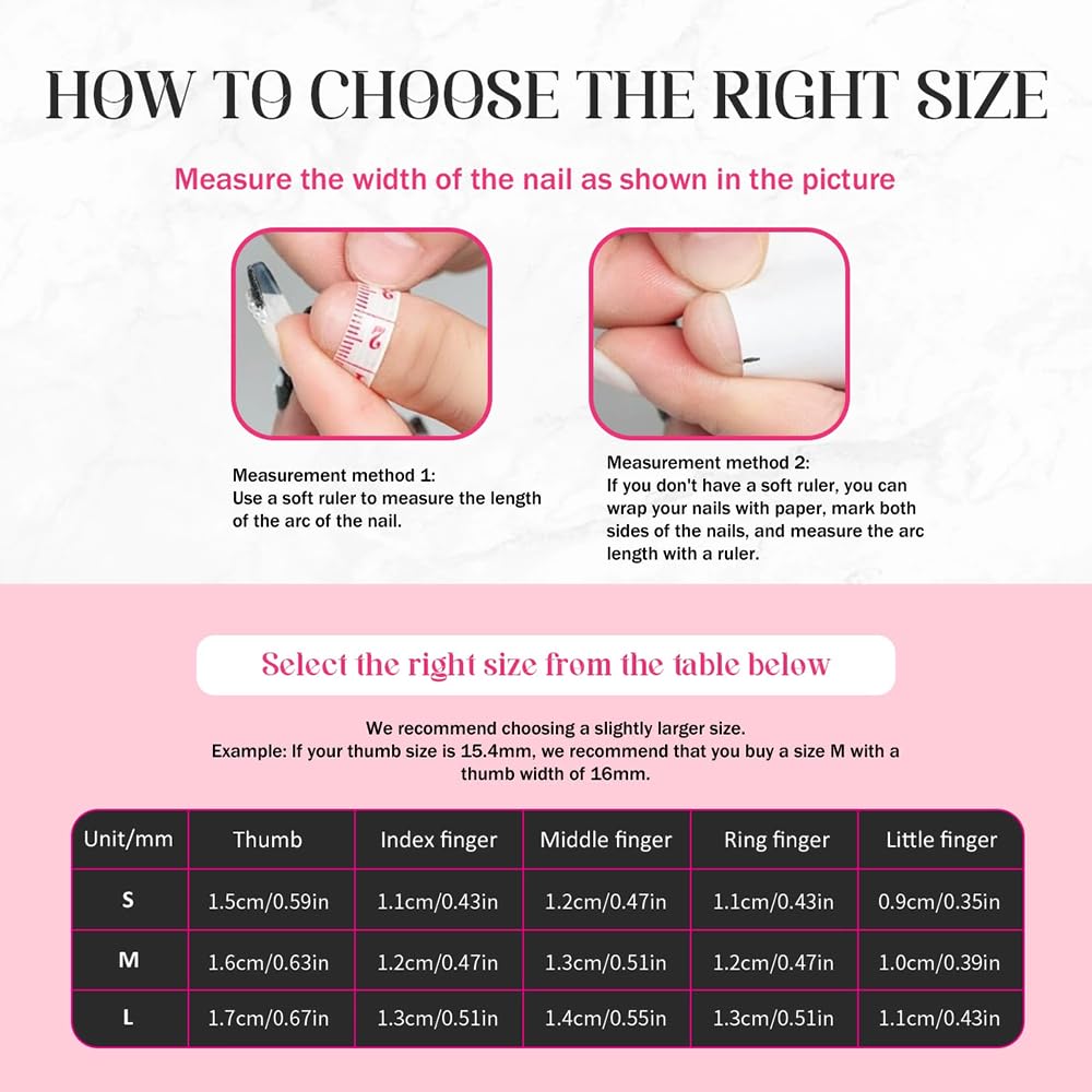 Meemooron size-M nails fit medium hands for natural results.