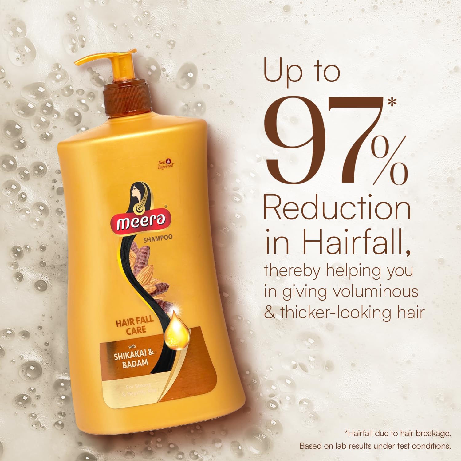 Meera Hairfall Care Shampoo label closeup; soothing scalp care