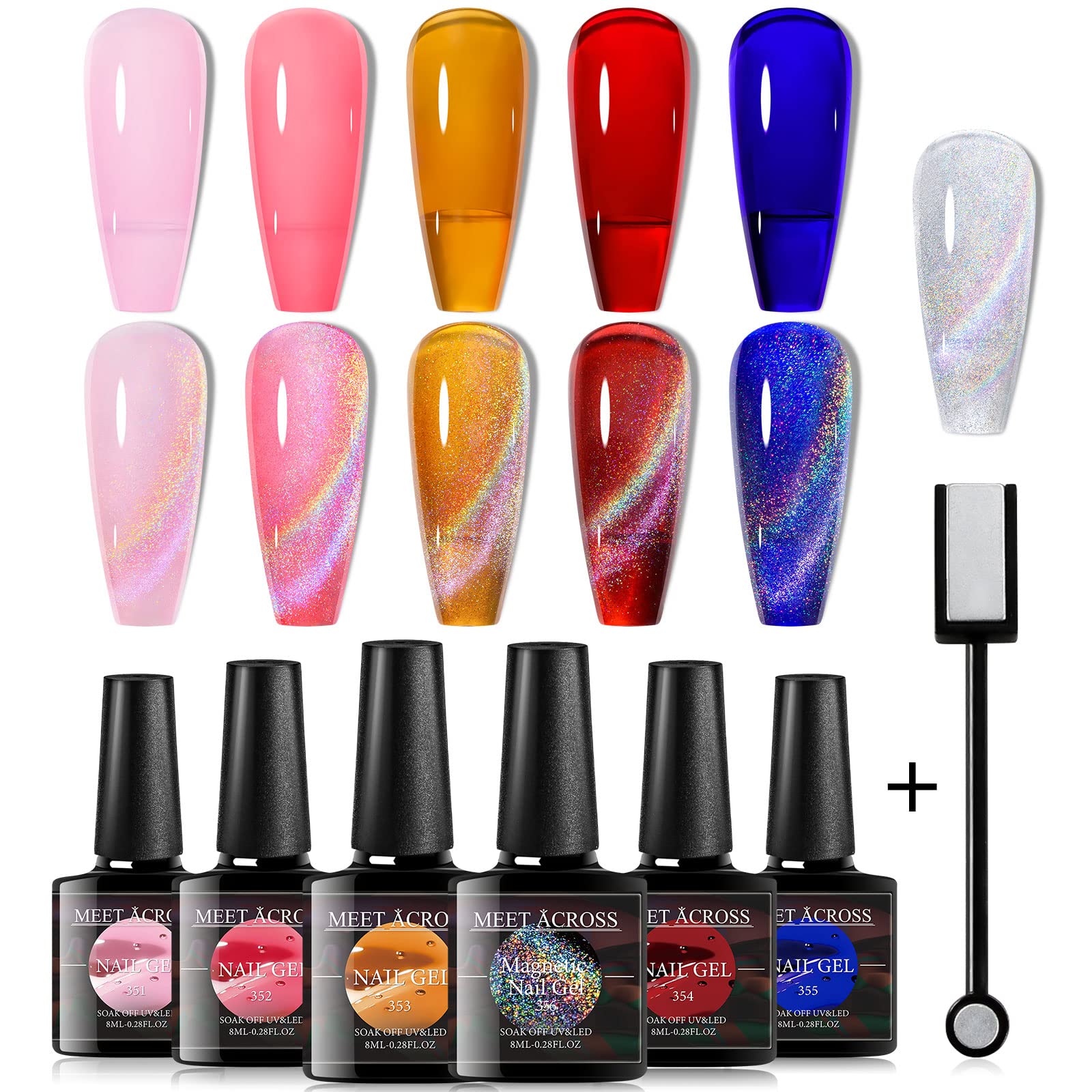MEET ACROSS cat-eye glitter gel polish set in gift box for stylish nails.