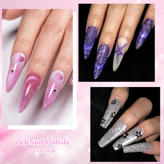 MEET ACROSS cat-eye magnet paired with neon polishes for easy designs.
